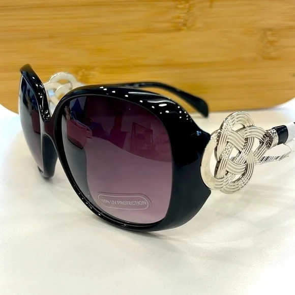 Brand New Round Oversized Black Sunglasses Purple Ombre Fade Lens Celtic Knot - Picture 4 of 15